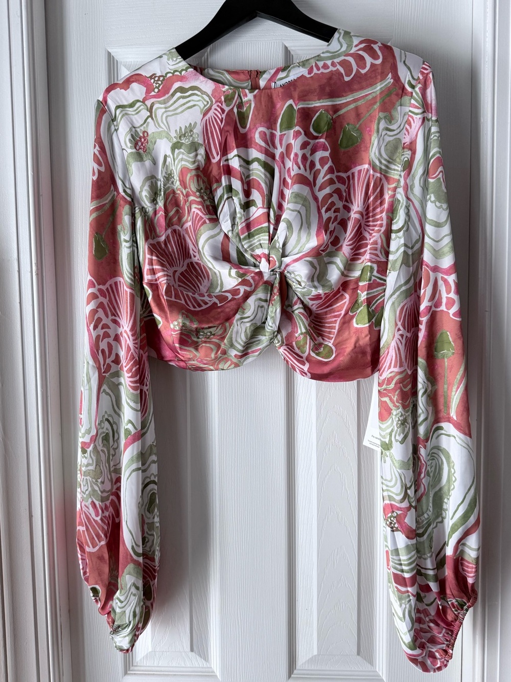 Andrea Iyamah Women’s Coral Floral Twist-Front Crop Top Sz XL